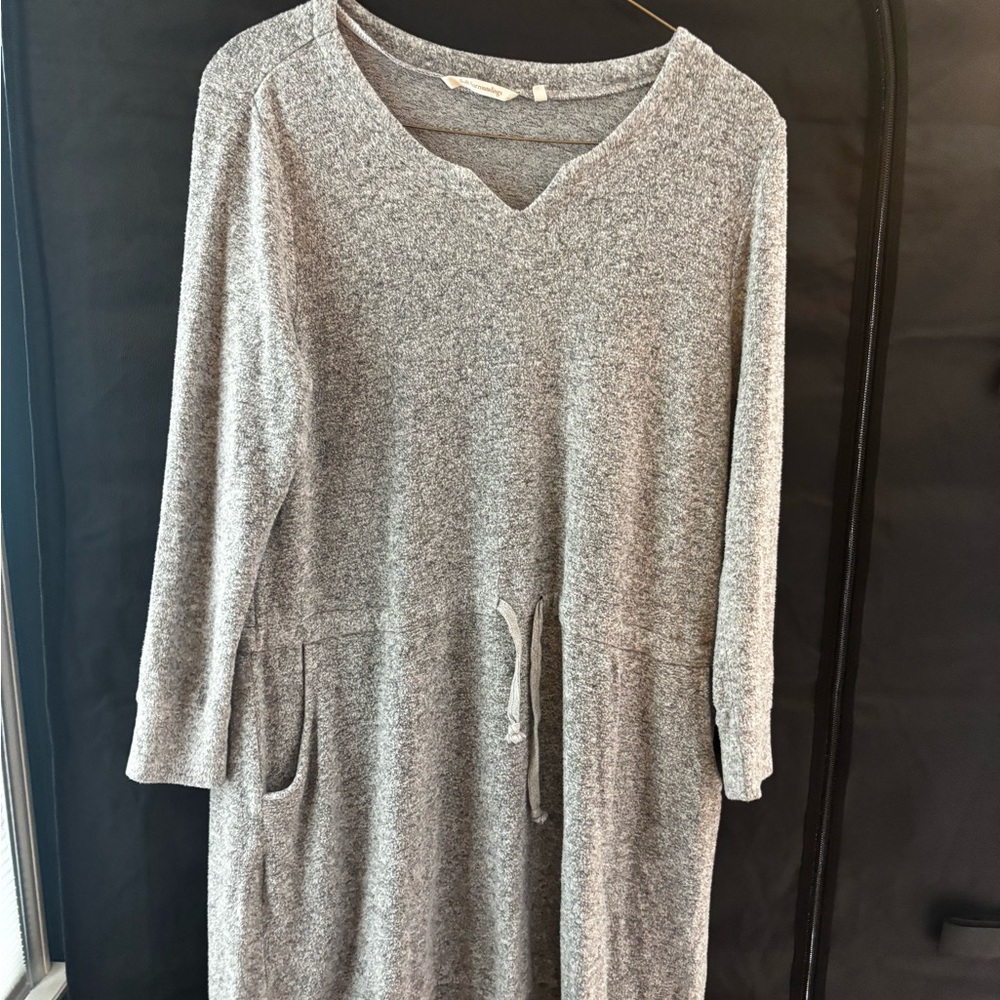 Soft Surroundings Fleece Tie Waist Gray Dress - Picture 4 of 10